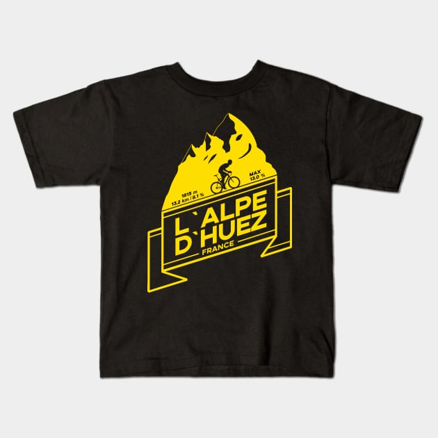 L'Alpe D'Huez Road Cycling Mountain Climb Kids T-Shirt by Dreamy Panda Designs